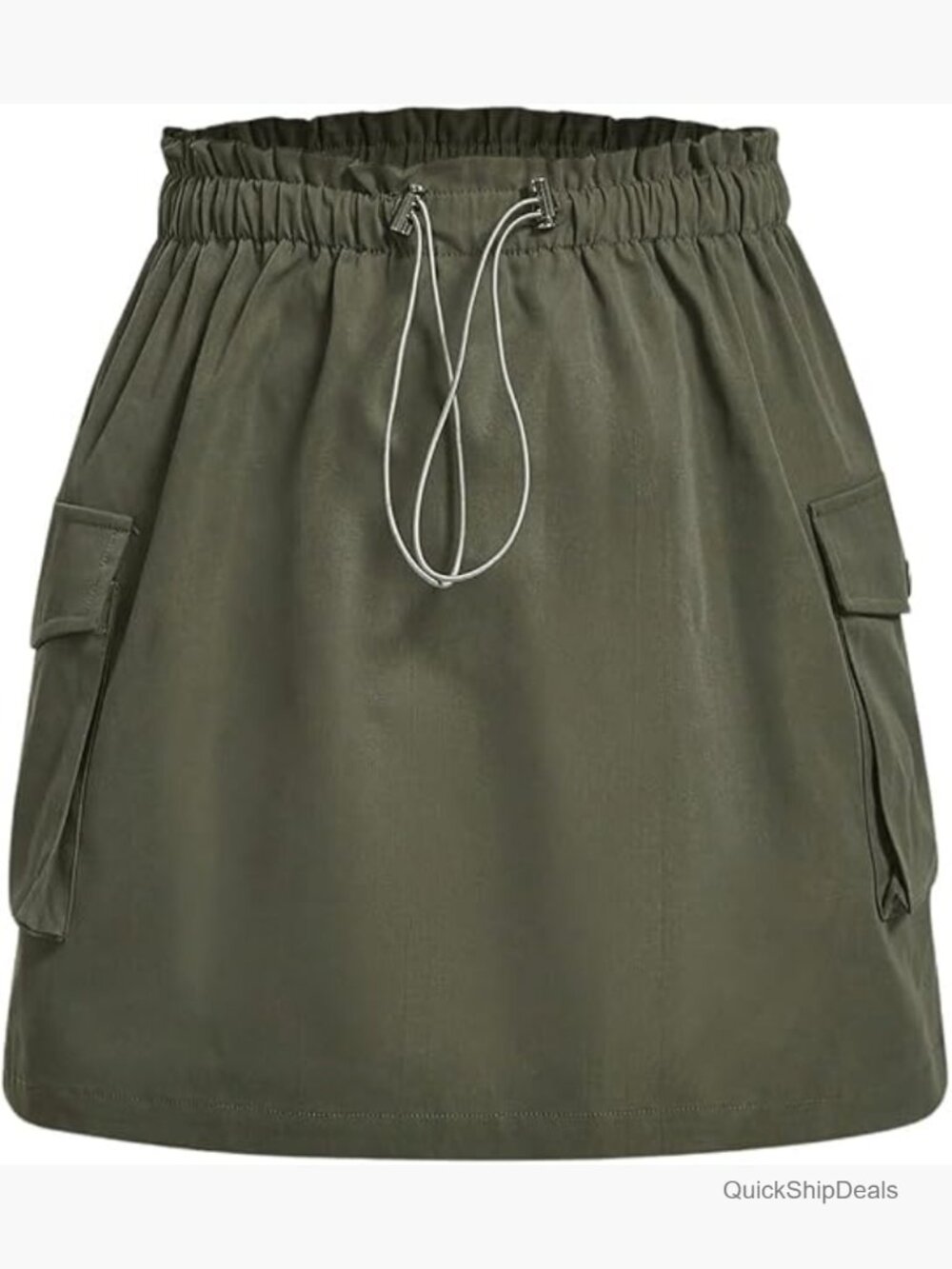 Plus Size Drawstring Elastic Waist Cargo Skirt with Flap Pockets